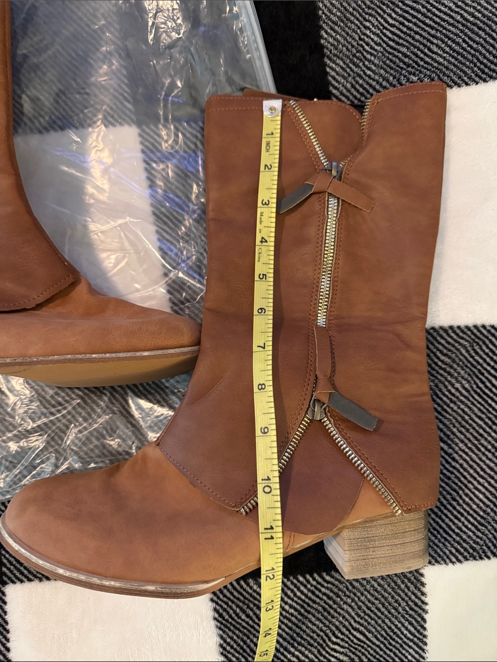 Women's Distressed Zip Rustic Brown Riding Boots - Picture 11 of 16